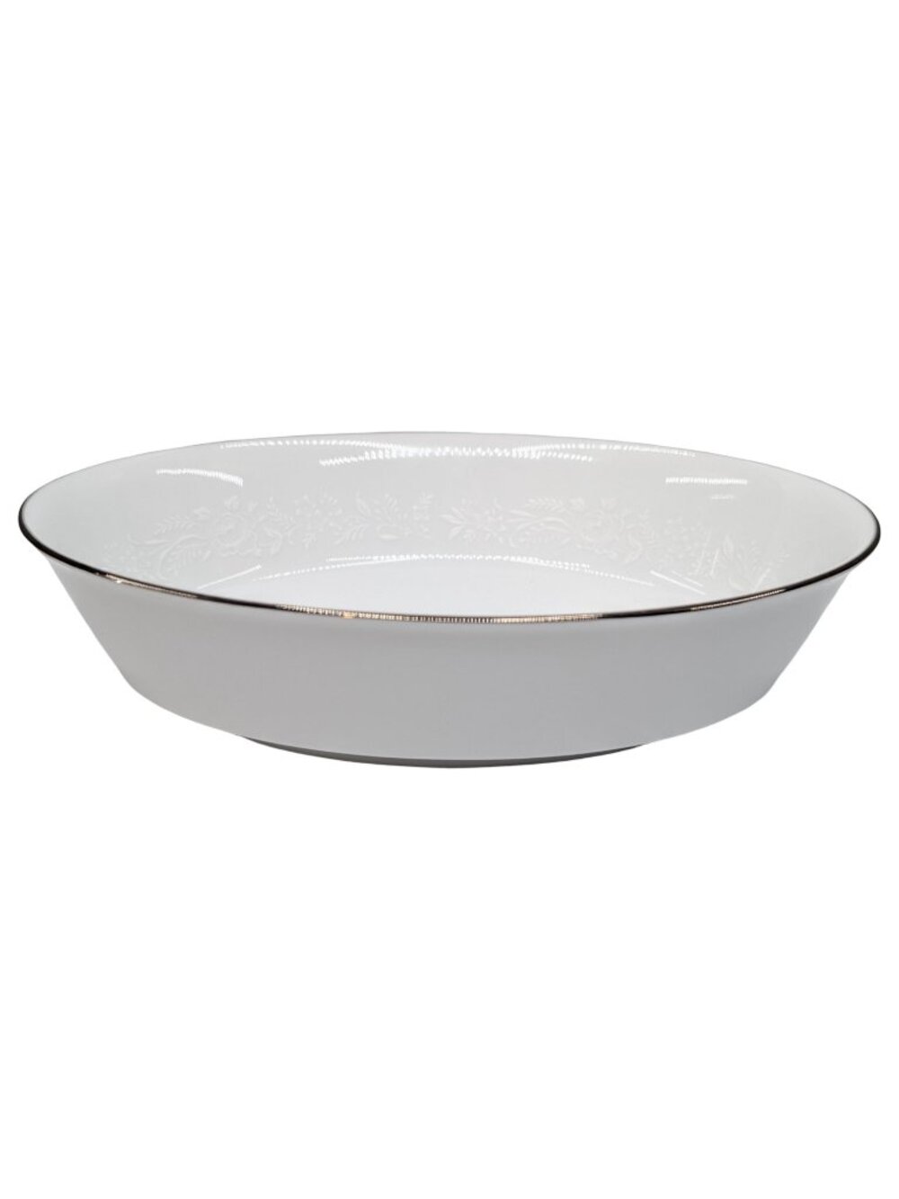 Vtg Noritake Reina Oval Serving Bowl 6450Q White Porcelain Floral Embossed 9.5"